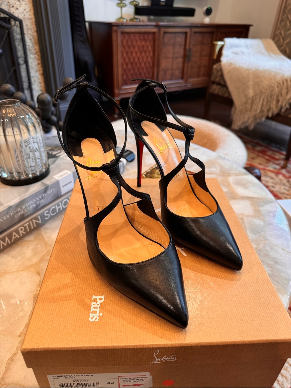 Christian Louboutin Black Strappy Pointed-Toe Pumps